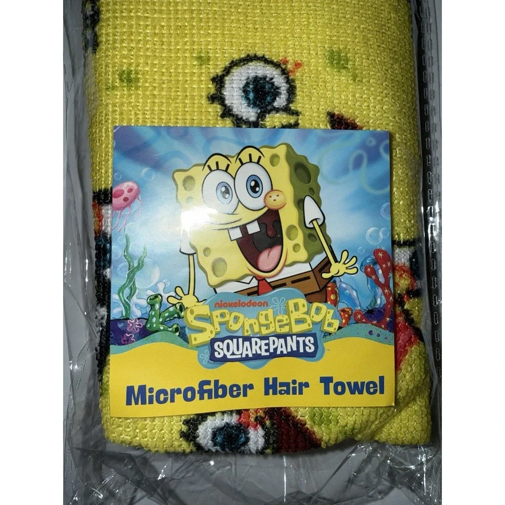 SpongeBob Microfiber Hair Towel Yellow Nickelodeon Nick Gift Novelty Cartoon NIP